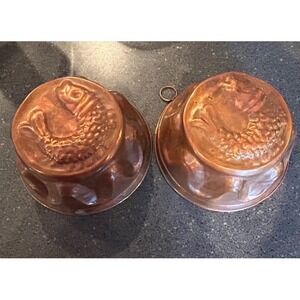 Antique 19th Century  Copper Fish Molds set of 2 wall‎ hanger jello mold